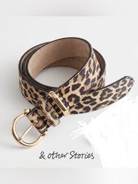 & Other Stories Leopard Print Leather Belt Gold Buckle Size Small